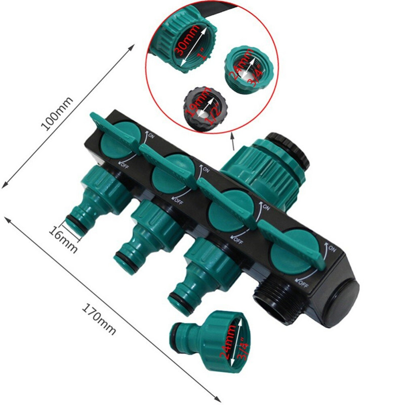 4 utas tömlőosztók 1/2"-3/4"-1" belső menettel Kerti tömlőcsatlakozók Európai szabvány menetes csaptelep adapter 1 db