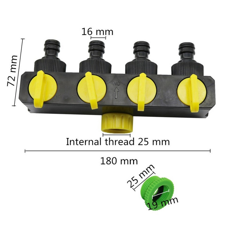 4 utas tömlőosztók 1/2"-3/4"-1" belső menettel Kerti tömlőcsatlakozók Európai szabvány menetes csaptelep adapter 1 db