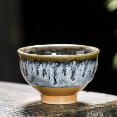 Ceașcă de ceai din ceramică pentru schimbarea cuptorului, 60 ml, glazură Temmoku, porțelan multicolor, cești de kung fu, ceramică, ceașcă maestru japonez, veselă pentru băuturi