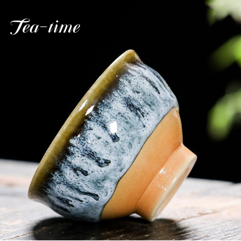 Ceașcă de ceai din ceramică pentru schimbarea cuptorului, 60 ml, glazură Temmoku, porțelan multicolor, cești de kung fu, ceramică, ceașcă maestru japonez, veselă pentru băuturi