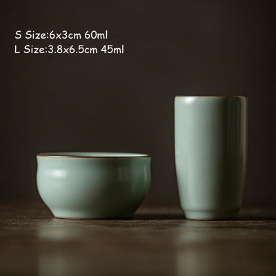 2 buc/lot Hanmade Ru Kiln Set de pahare din ceramică mirositoare din porțelan azur cu deschidere unică ceașcă japoneză pentru antrenament de artă a ceaiului Set de cești de ceai