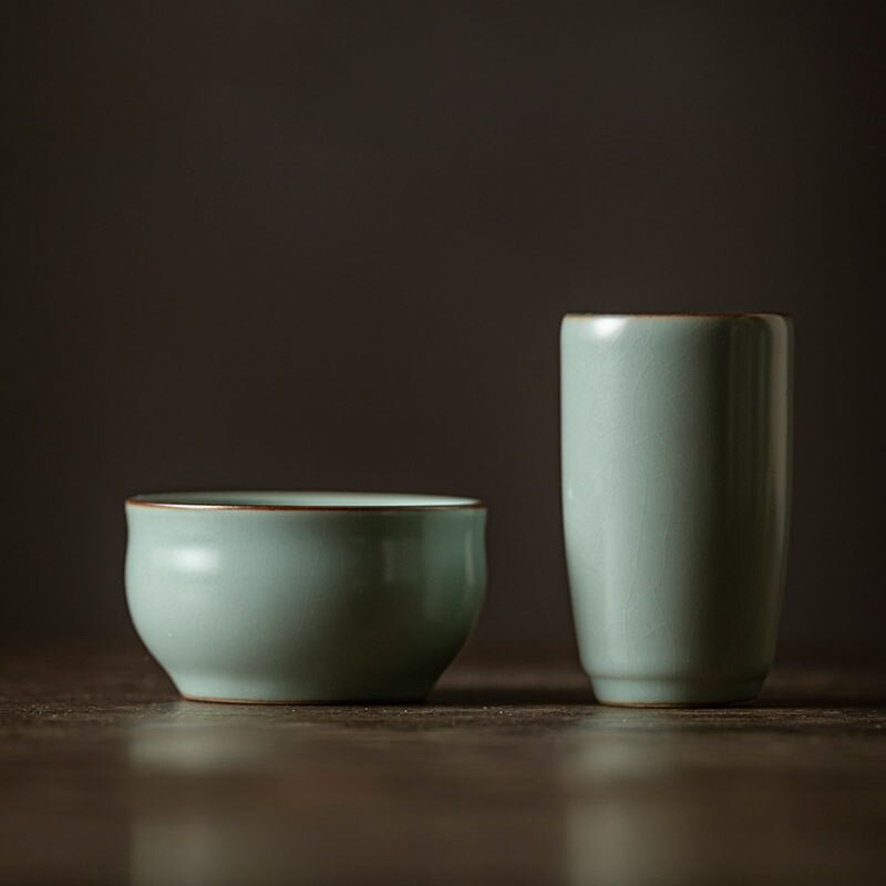 2 buc/lot Hanmade Ru Kiln Set de pahare din ceramică mirositoare din porțelan azur cu deschidere unică ceașcă japoneză pentru antrenament de artă a ceaiului Set de cești de ceai