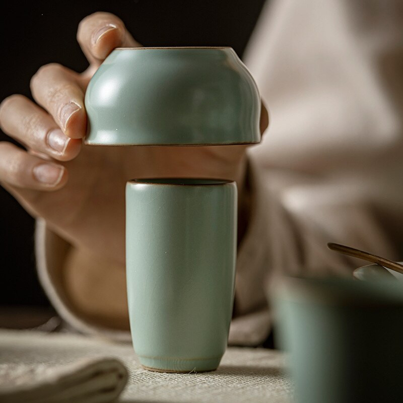 2 buc/lot Hanmade Ru Kiln Set de pahare din ceramică mirositoare din porțelan azur cu deschidere unică ceașcă japoneză pentru antrenament de artă a ceaiului Set de cești de ceai