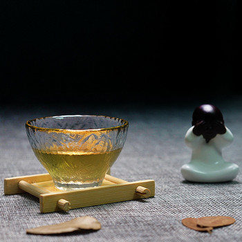 Χρυσό γυάλινο φλιτζάνι τσαγιού με Glod Rim Αξεσουάρ ιαπωνικού τύπου σφυρί χεριού Kung Fu Σετ τσαγιού Green Puer φλιτζάνια τσαγιού