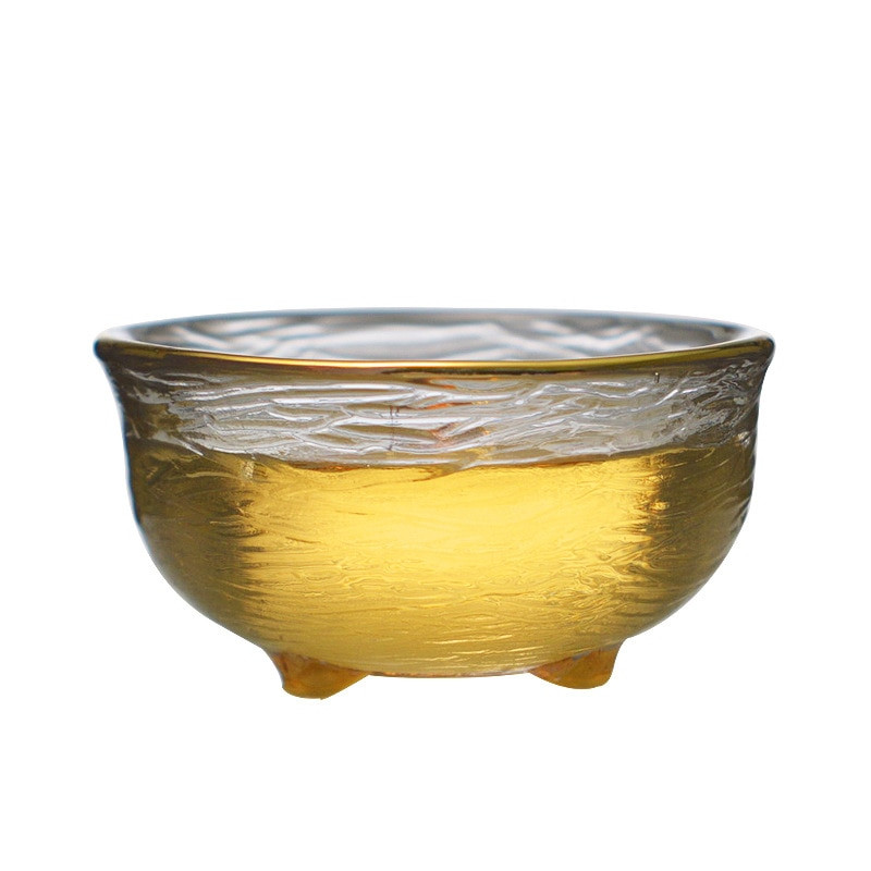 Arany üveg teástál csésze Glod kerettel japán stílusú Hand Hammer Kung Fu tartozékok Zöld Puer teáscsészék teáskészlet