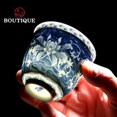 140 ml-es kék-fehér porcelán teáscsésze kínai Jingdezhen kis teástál aranysávos kerámia teáscsésze kávés boros bögre Italkészlet