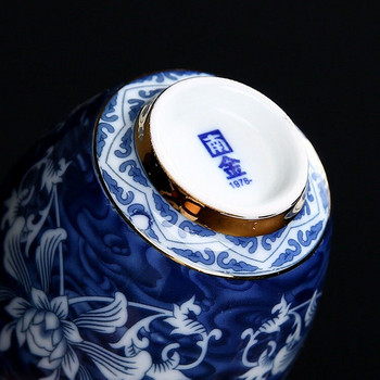 140ml Μπλε και άσπρο φλιτζάνι τσαγιού πορσελάνης Κινέζικο Jingdezhen Μικρό μπολ τσαγιού με χρυσό κεραμικό φλιτζάνι τσαγιού Κούπα κρασί για ποτό