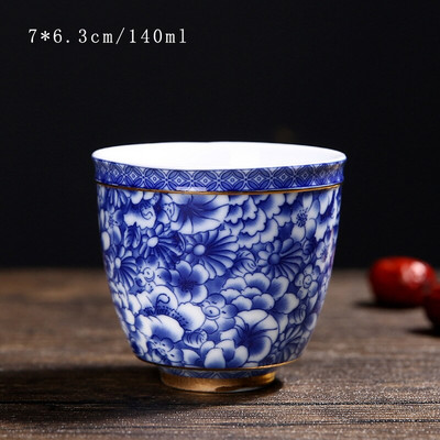 140 ml-es kék-fehér porcelán teáscsésze kínai Jingdezhen kis teástál aranysávos kerámia teáscsésze kávés boros bögre Italkészlet