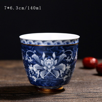 140 ml-es kék-fehér porcelán teáscsésze kínai Jingdezhen kis teástál aranysávos kerámia teáscsésze kávés boros bögre Italkészlet