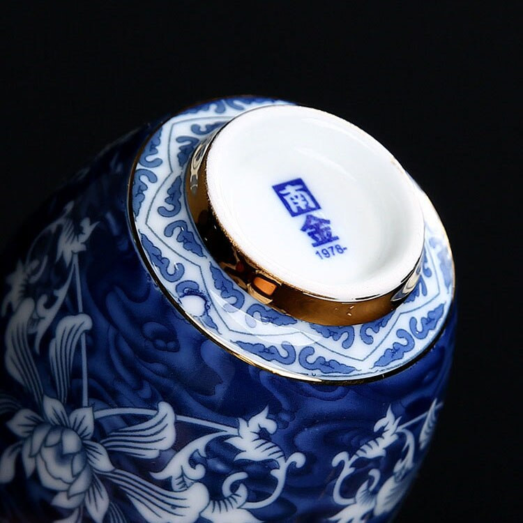 140 ml-es kék-fehér porcelán teáscsésze kínai Jingdezhen kis teástál aranysávos kerámia teáscsésze kávés boros bögre Italkészlet