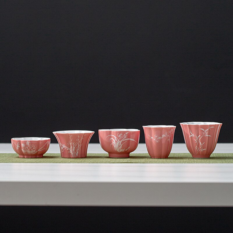 Boutique Pure kézzel festett Plum Blossom Art Tea csésze Rouge Powder Női Személyes Master Cup Háztartási Kung Fu Tea Kiegészítők