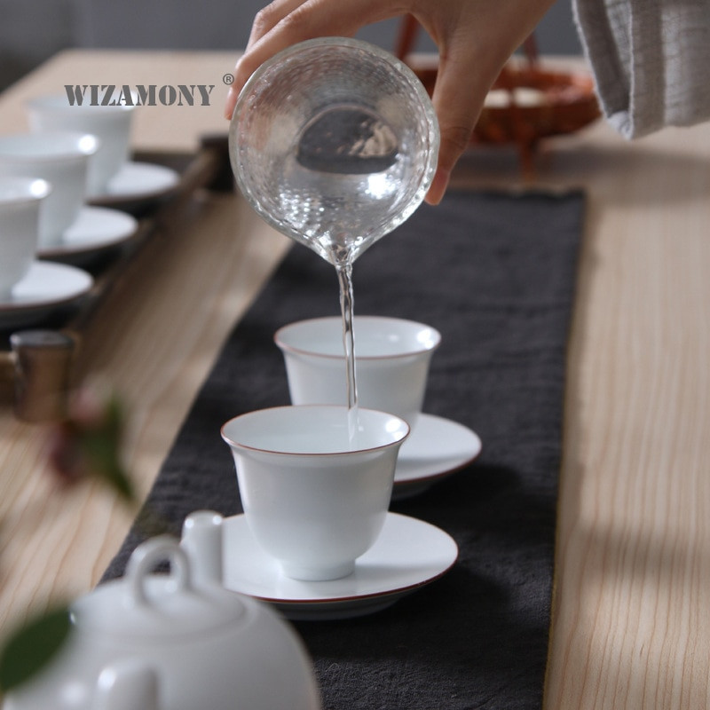 3 DB WIZAMONY fehér kerámia edény puer Oolong teához Kínai porcelán celadon kézzel készített Jingdezhen Kung Fu teáskészlet csészetálhoz