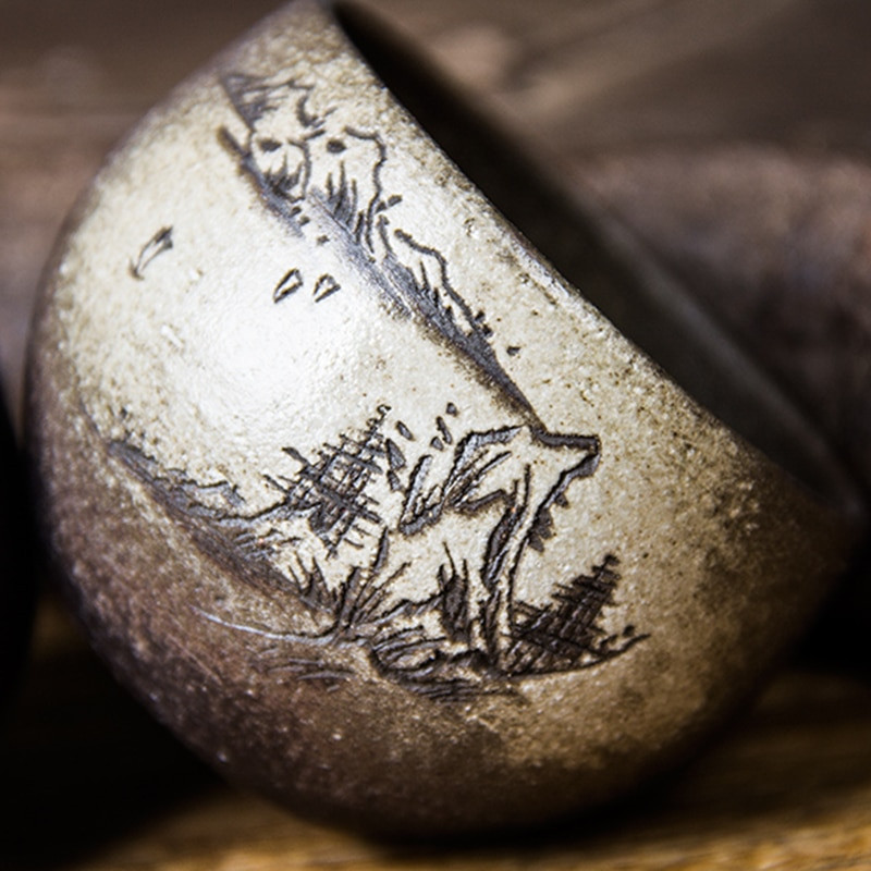 3 Stílus / tétel Kézi Gravírozás Kerámia Japán bor Víz csésze Tea csésze készlet Teásszertartás Teaceremónia Kávésbögrék Kínai teáscsésze