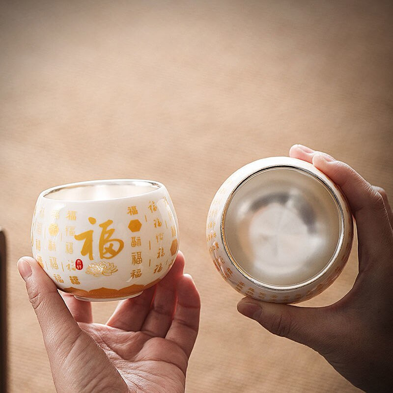 Balto nefrito porceliano arbatos puodelis Sidabriniai arbatos puodeliai Kinietiški kung fu arbatos indai Keraminiai puodeliai puer alui gerti Espreso kava Dovana