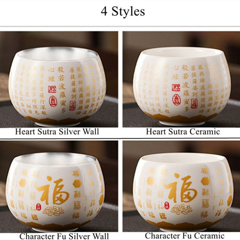 Balto nefrito porceliano arbatos puodelis Sidabriniai arbatos puodeliai Kinietiški kung fu arbatos indai Keraminiai puodeliai puer alui gerti Espreso kava Dovana