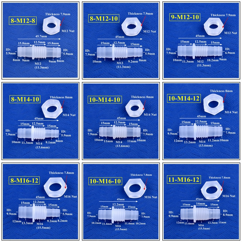5–200 vnt. šešiakampė veržlė M12–M16 iki 8–12 mm PP „Pagoda“ tiesioginės jungtys Akvariumo žuvų bako oro siurblio adapterio laistymo vandens žarnos jungtys