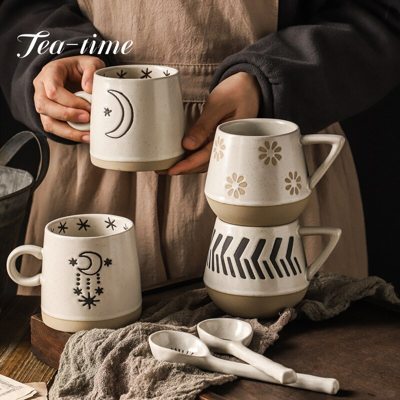 Cești de cafea din gresie în stil japonez, creativitate, cană de ceai retro, ceai, ceai de mare valoare, realizată manual, din ceramică.