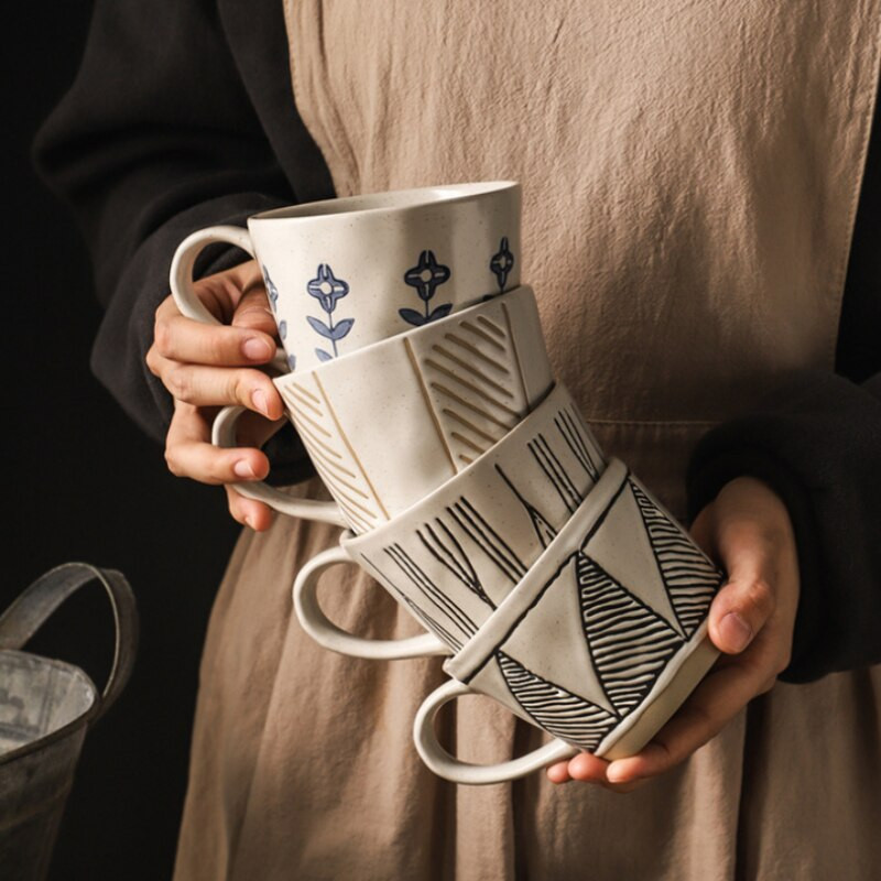 Cești de cafea din gresie în stil japonez, creativitate, cană de ceai retro, ceai, ceai de mare valoare, realizată manual, din ceramică.