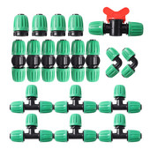 Laistymo jungiamųjų detalių rinkinys, skirtas sodo žemės ūkiui Automatinė laistymo mikro drėkinimo sistema 16 mm PE vamzdžių jungiamosios detalės 19 vnt.