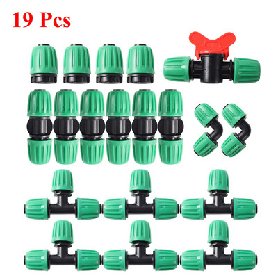 Laistymo jungiamųjų detalių rinkinys, skirtas sodo žemės ūkiui Automatinė laistymo mikro drėkinimo sistema 16 mm PE vamzdžių jungiamosios detalės 19 vnt.
