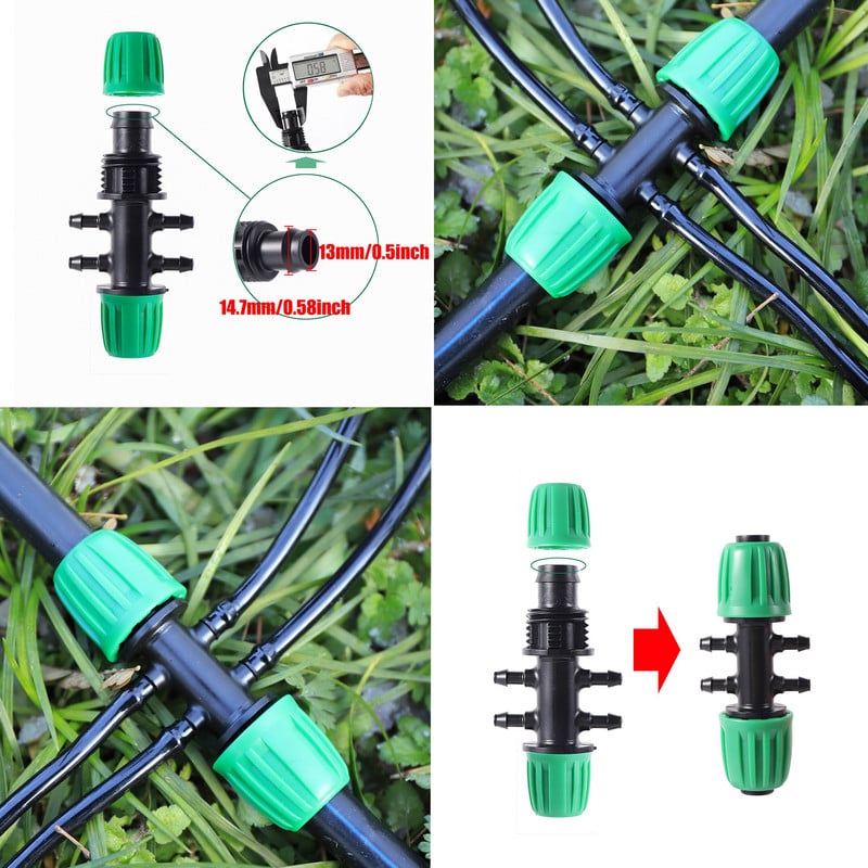 Laistymo jungiamųjų detalių rinkinys, skirtas sodo žemės ūkiui Automatinė laistymo mikro drėkinimo sistema 16 mm PE vamzdžių jungiamosios detalės 19 vnt.