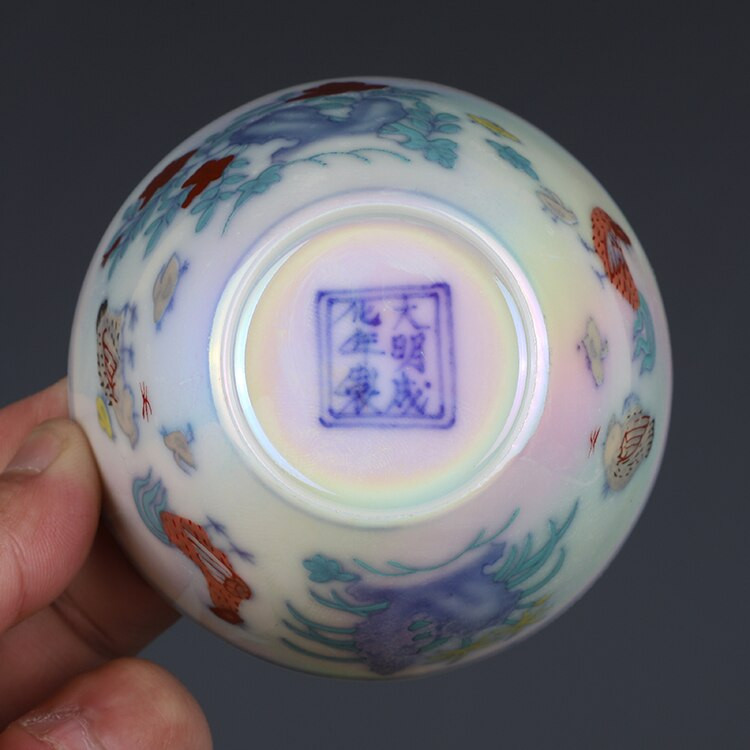 Chenghua Doucai Pearl Glaze Chicken Cup Antik Gyűjtemény Dísz