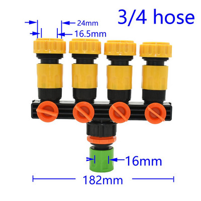 Nő 1/2" 3/4" 1" - 1/2 3/4 tömlő 4 utas kerti csaptelep vízelosztó 16mm 20mm sönt négy kimenetű öntözőszelep