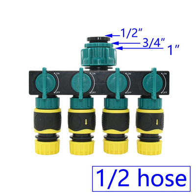 Nő 1/2" 3/4" 1" - 1/2 3/4 tömlő 4 utas kerti csaptelep vízelosztó 16mm 20mm sönt négy kimenetű öntözőszelep