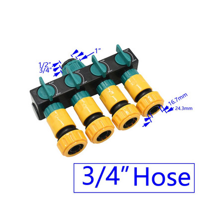 Nő 1/2" 3/4" 1" - 1/2 3/4 tömlő 4 utas kerti csaptelep vízelosztó 16mm 20mm sönt négy kimenetű öntözőszelep
