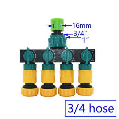 Nő 1/2" 3/4" 1" - 1/2 3/4 tömlő 4 utas kerti csaptelep vízelosztó 16mm 20mm sönt négy kimenetű öntözőszelep