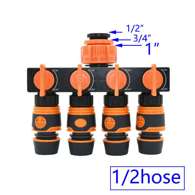 Nő 1/2" 3/4" 1" - 1/2 3/4 tömlő 4 utas kerti csaptelep vízelosztó 16mm 20mm sönt négy kimenetű öntözőszelep