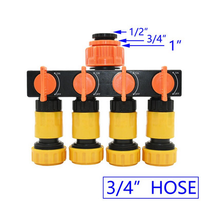 Nő 1/2" 3/4" 1" - 1/2 3/4 tömlő 4 utas kerti csaptelep vízelosztó 16mm 20mm sönt négy kimenetű öntözőszelep