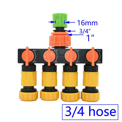 Nő 1/2" 3/4" 1" - 1/2 3/4 tömlő 4 utas kerti csaptelep vízelosztó 16mm 20mm sönt négy kimenetű öntözőszelep