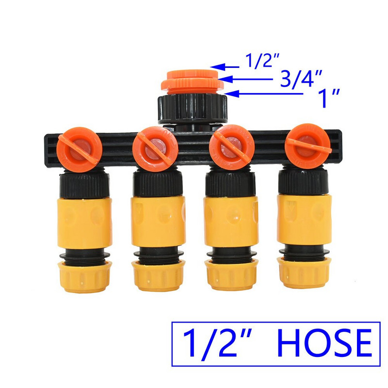 Nő 1/2" 3/4" 1" - 1/2 3/4 tömlő 4 utas kerti csaptelep vízelosztó 16mm 20mm sönt négy kimenetű öntözőszelep