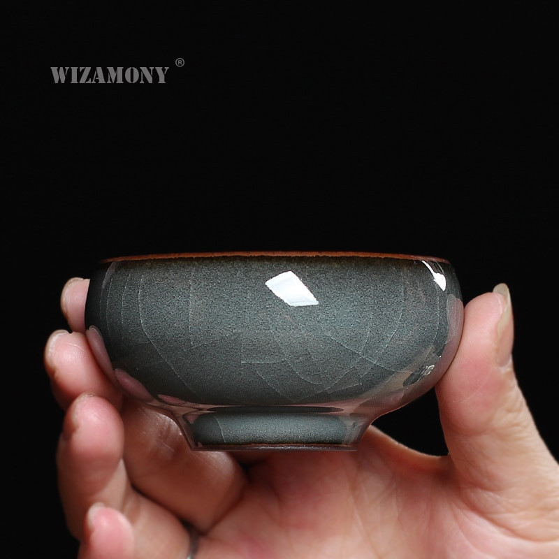 WIZAMONY 1 DB Kézzel készített Longquan celadon italos edény teaset teáscsésze teáskanna teáscsésze vas test Crackle Glaze kínai porcelán