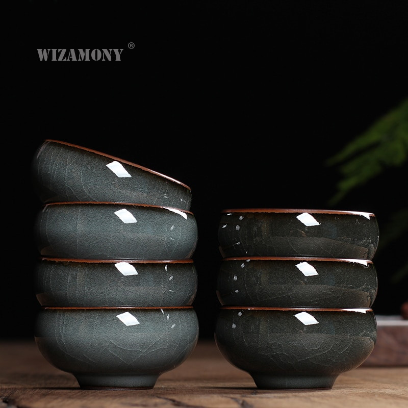 WIZAMONY 1 DB Kézzel készített Longquan celadon italos edény teaset teáscsésze teáskanna teáscsésze vas test Crackle Glaze kínai porcelán