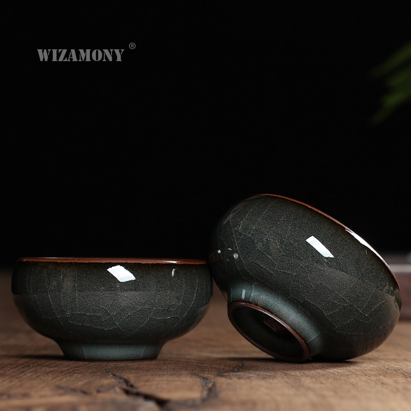 WIZAMONY 1 DB Kézzel készített Longquan celadon italos edény teaset teáscsésze teáskanna teáscsésze vas test Crackle Glaze kínai porcelán