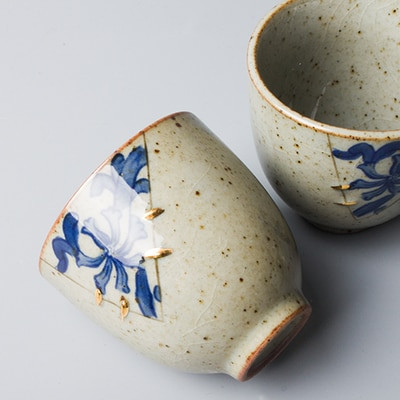 Japán porcelán retro kék-fehér teáscsésze Arany Kungfu teáskészlet festett arany antik teáscsésze kerámia egytál 60ml