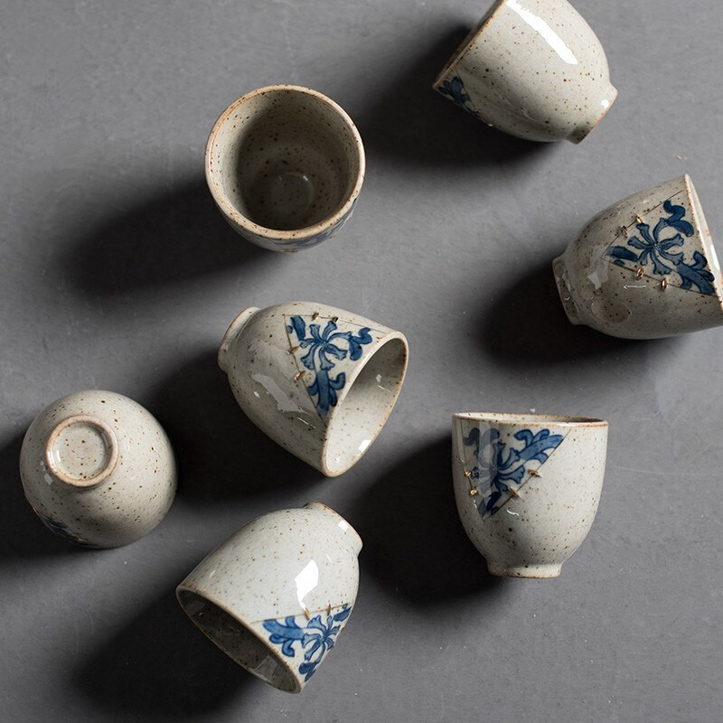 Japán porcelán retro kék-fehér teáscsésze Arany Kungfu teáskészlet festett arany antik teáscsésze kerámia egytál 60ml