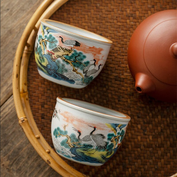 Vintage Crane Ru Kiln Opening Tea Cup Κεραμικές αντίκες κούπες καφέ Λευκό φλιτζάνι τσαγιού Teaware Ένα φλιτζάνι τσαγιού κούπες καφέ