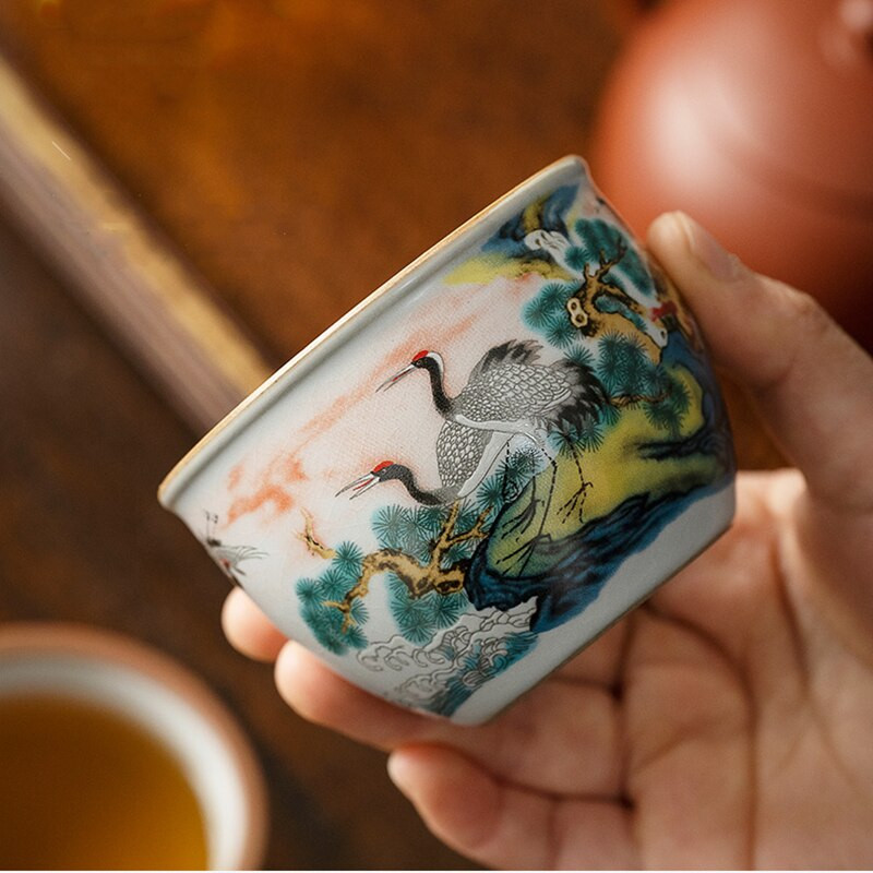 Vintage Crane Ru Kiln deschidere ceașcă de ceai căni de cafea antice din ceramică ceașcă de ceai albă o ceașcă de ceai căni de cafea