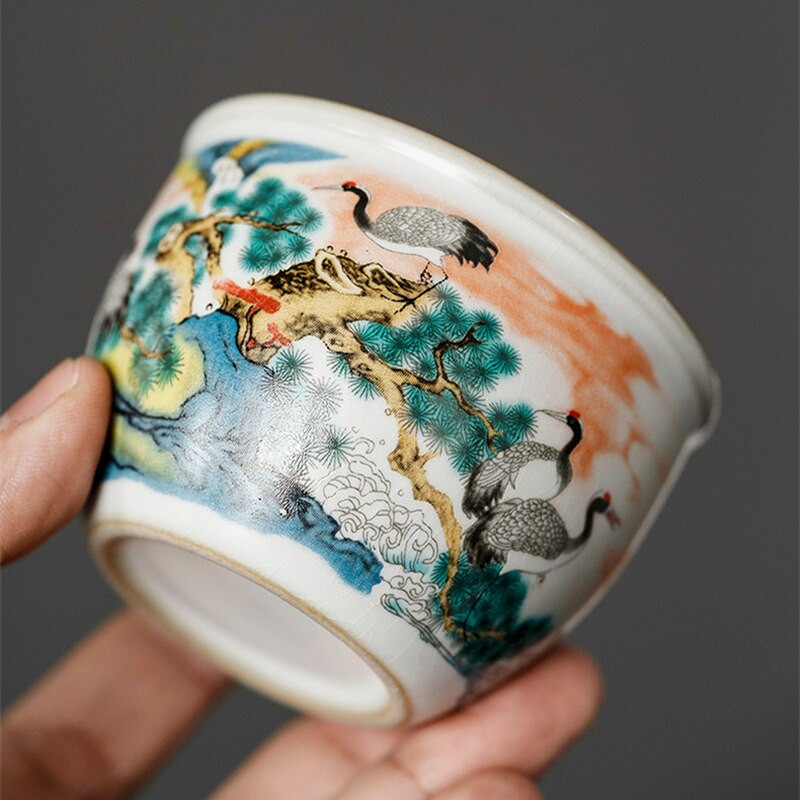 Vintage Crane Ru Kiln deschidere ceașcă de ceai căni de cafea antice din ceramică ceașcă de ceai albă o ceașcă de ceai căni de cafea