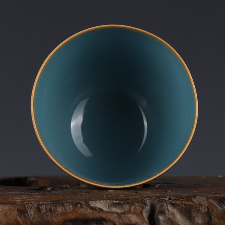 Chenghua Breen Color Golden Dragon Pattern Tea Cup Kis csésze Antik Gyűjtemény Dekoráció