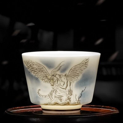 Kiváló minőségű jade porcelán Kung Fu teáscsésze kreatív mintás Dragon Tiger espresso teáscsészék kézzel festett kerámia teás edények