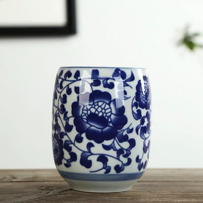 Japán stílusú nagy retro kék-fehér porcelán teáscsésze kung fu italos edények háztartási vizes bögre borospohár irodai teáscsészék