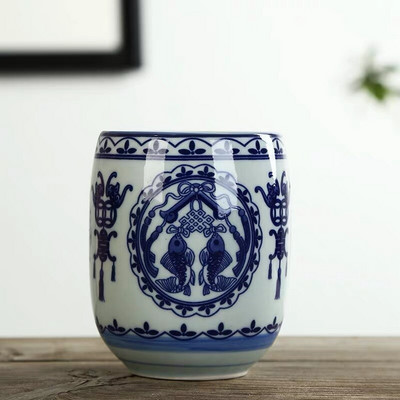 Japán stílusú nagy retro kék-fehér porcelán teáscsésze kung fu italos edények háztartási vizes bögre borospohár irodai teáscsészék