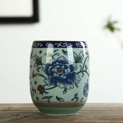 Japán stílusú nagy retro kék-fehér porcelán teáscsésze kung fu italos edények háztartási vizes bögre borospohár irodai teáscsészék