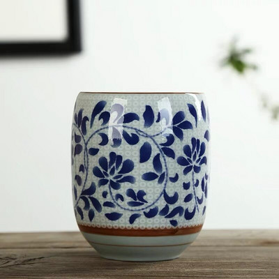 Japán stílusú nagy retro kék-fehér porcelán teáscsésze kung fu italos edények háztartási vizes bögre borospohár irodai teáscsészék