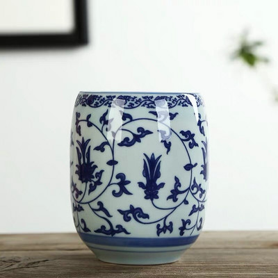 Japán stílusú nagy retro kék-fehér porcelán teáscsésze kung fu italos edények háztartási vizes bögre borospohár irodai teáscsészék