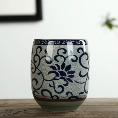 Japán stílusú nagy retro kék-fehér porcelán teáscsésze kung fu italos edények háztartási vizes bögre borospohár irodai teáscsészék